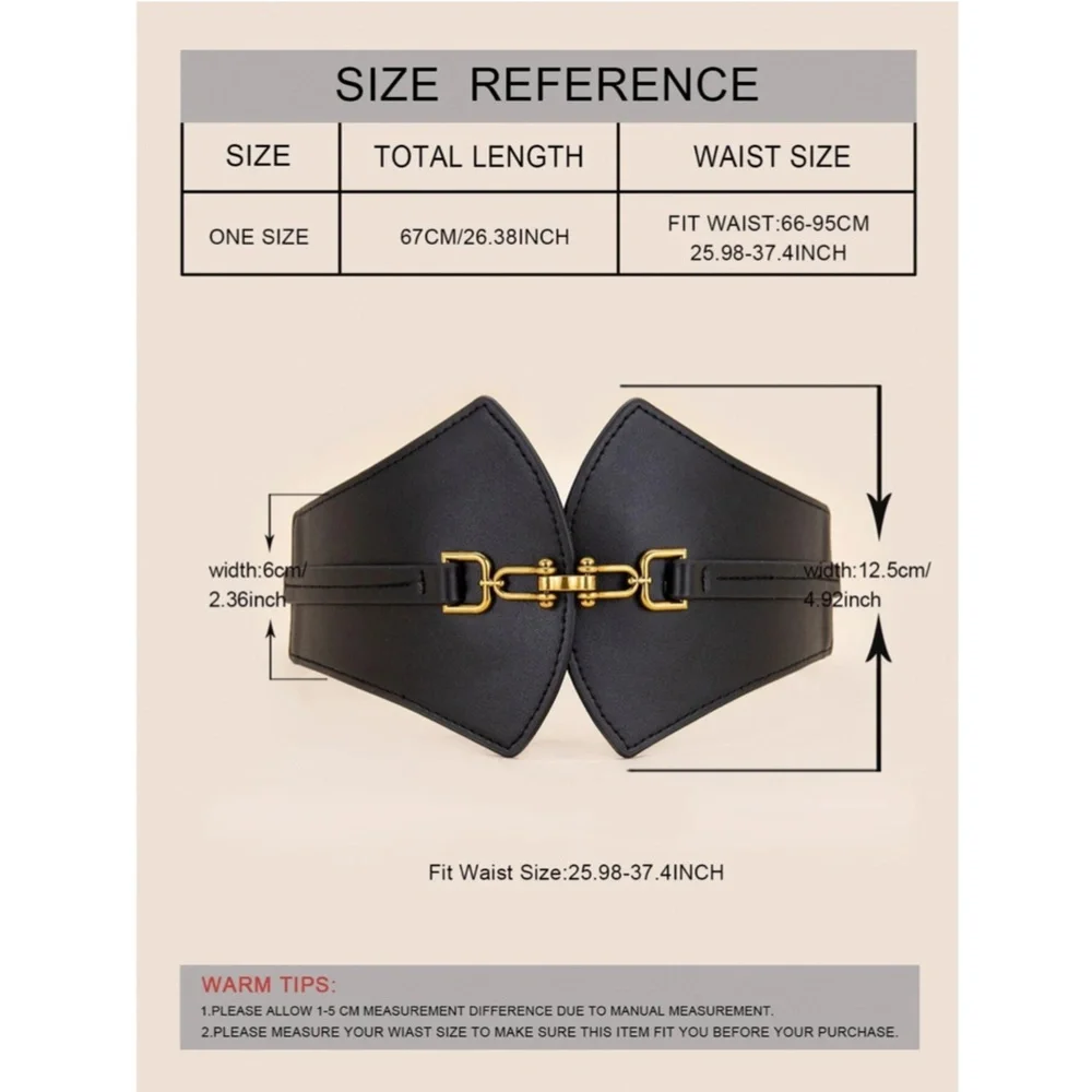 Vegan Faux Leather PU Wide Corset Style Black Belt Elastic Stretchy Back - Picture 2 of 4